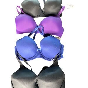 Lot of 4 Victoria’s Secret Women's Black, Purple, and Blue Bras 36DD